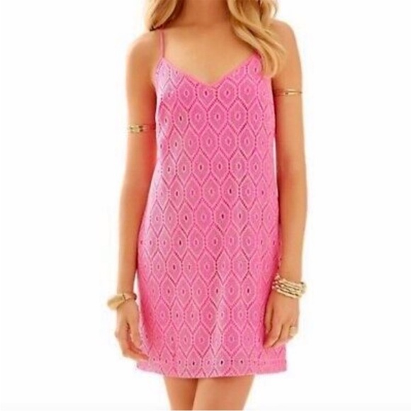 Lilly Pulitzer Dusk Metallic Lace Sleeveless Shift Mini Slip Dress Pop Pink XS - Picture 1 of 10